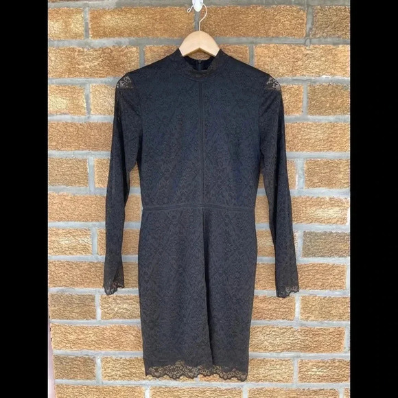 Aritzia Wilfred Dress Black Lace Mesh Mock Neck - Picture 1 of 10
